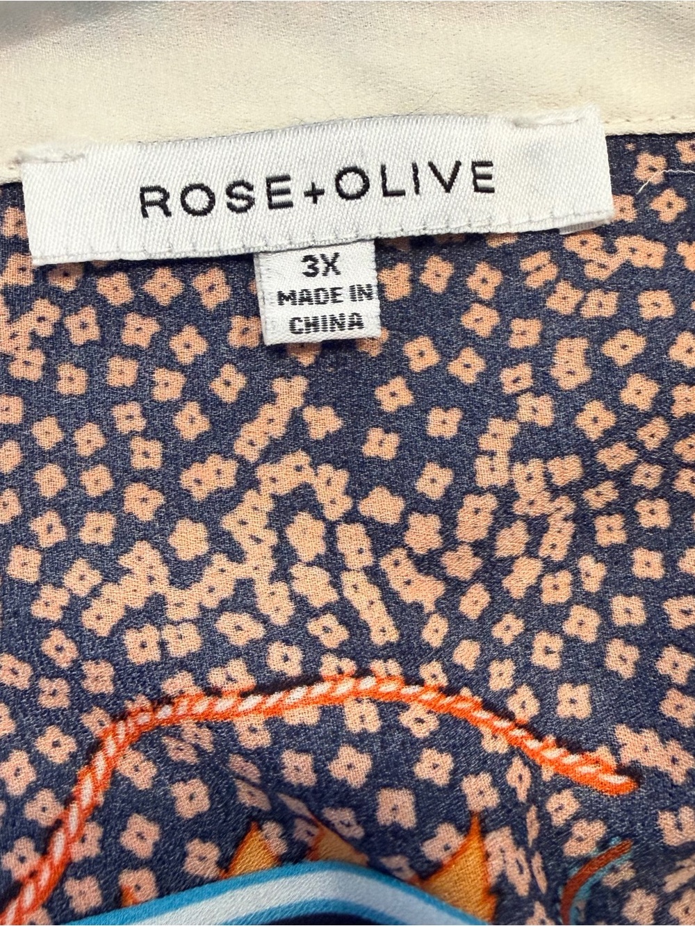 Rose & Olive Cream Boho Tunic with Orange, Blue & Black Floral Print - Picture 4 of 6